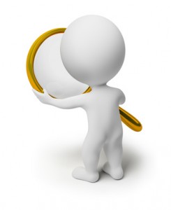 3d small people holds a magnifier