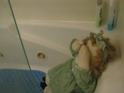 Penelope Anne hiding in the tub.