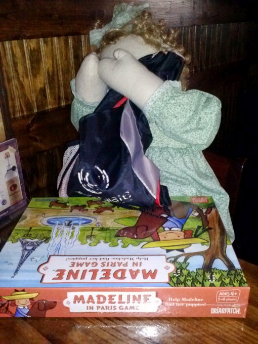 Penelope Anne hides with the going away gifts